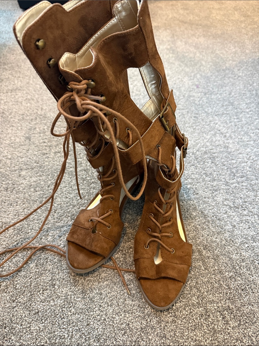 Joyfolie Kiki Gladiator Boots Brown Suede Youth Size 4